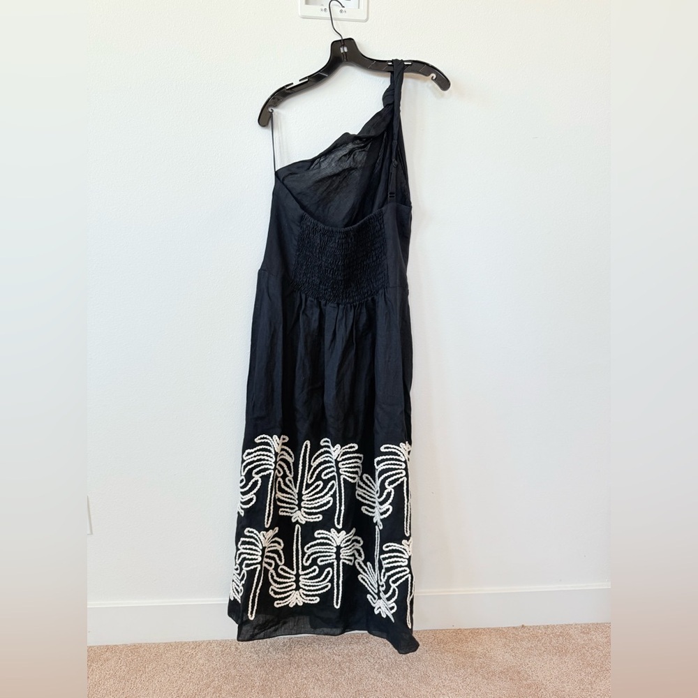 Johanna Ortiz Black Linen asymmetrical Waterfall Meditation ankle Dress 12 - Picture 6 of 9